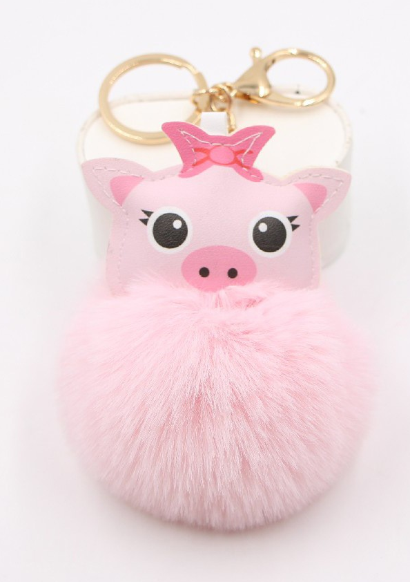 Porte-clés Pompon cochon rose