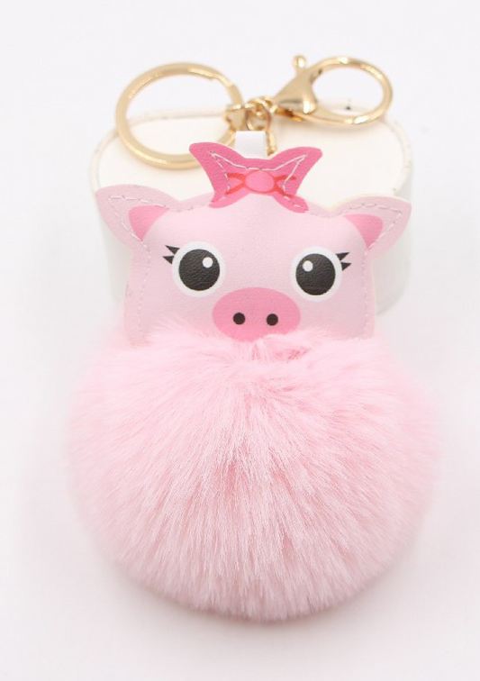 Porte-clés Pompon cochon rose