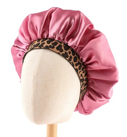 Bonnet de Nuit en Satin   Rose/ Léopard