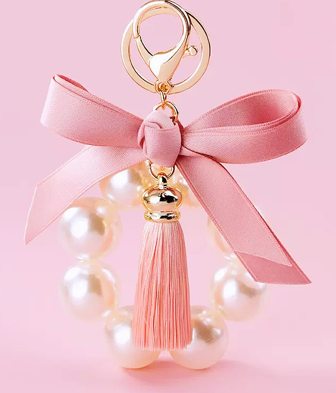 Porte-clé Big perles avec Noeux Rose