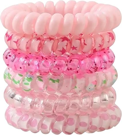 Lot de 6 élastiques en spirale pour Cheveux   Rose