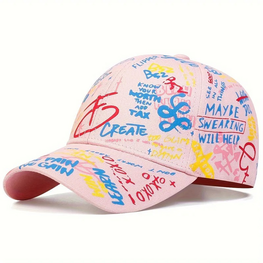 Casquette Motif Graffiti  Rose